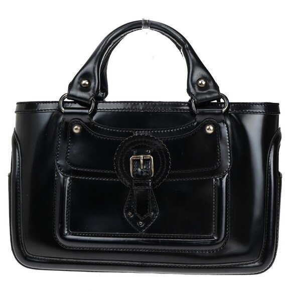 CELINE Logo Macadam Boogie Tote Hand Bag Leather Black SHW Italy - Picture 1 of 16